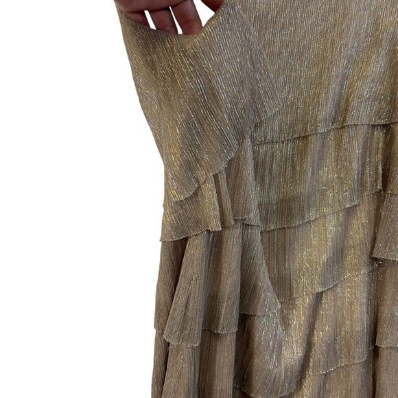 Dress Barn Champagne Metallic Gold Tiered Lined Sleeveless Dress 12 flapper - Picture 9 of 16